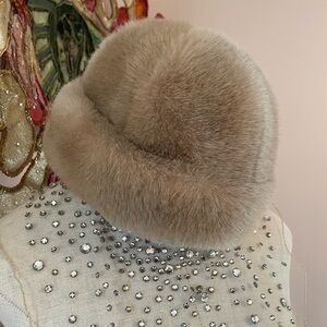 Blonde Faux Fur Hat Silk Lined Apres Ski